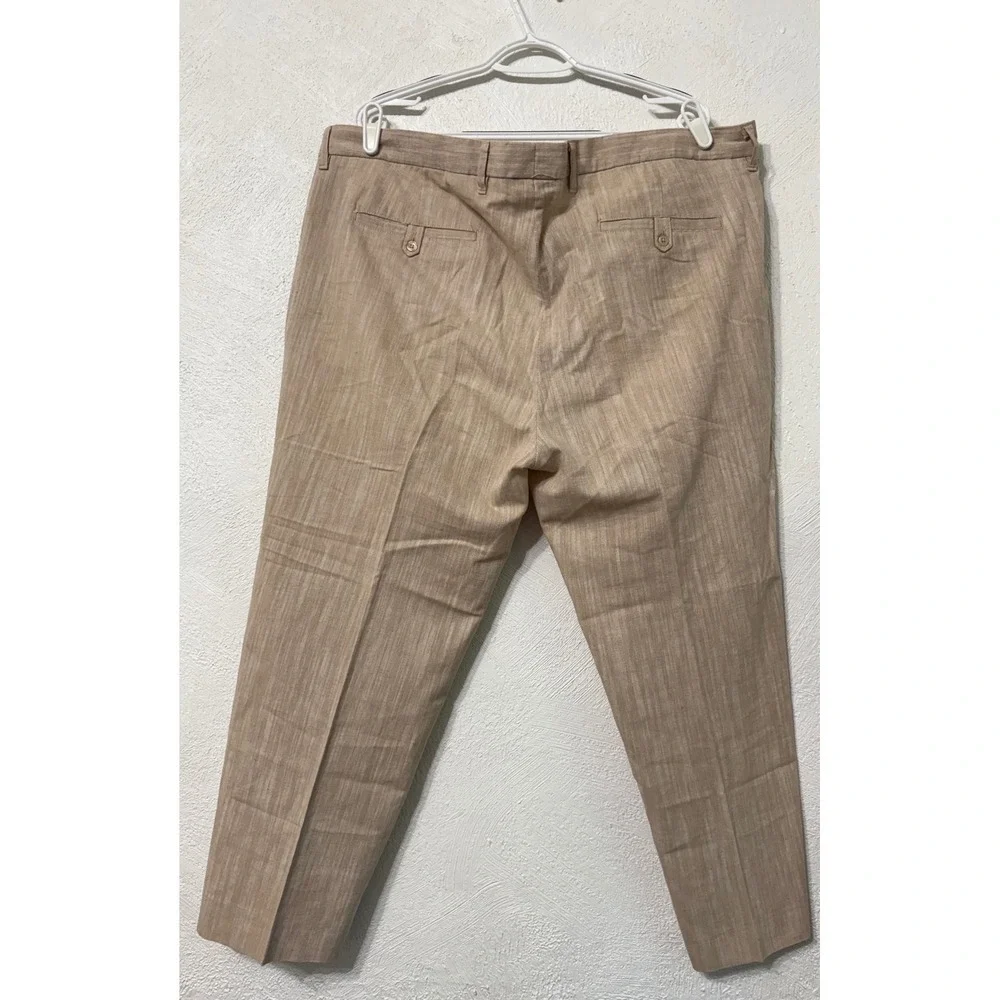Paulo Solari Mens Tan Linen Blend Tailored Fit Dress Pants 44x30 Flat Front